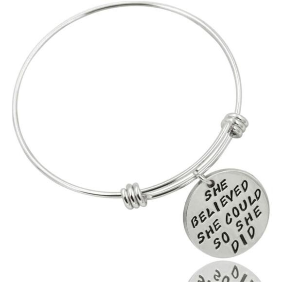 Women Inspirational Bracelet Set 3 Pack Engraved Motivational Adjustable Silver - Picture 4 of 8